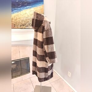 Brown and Cream Plaid Hooded Coat